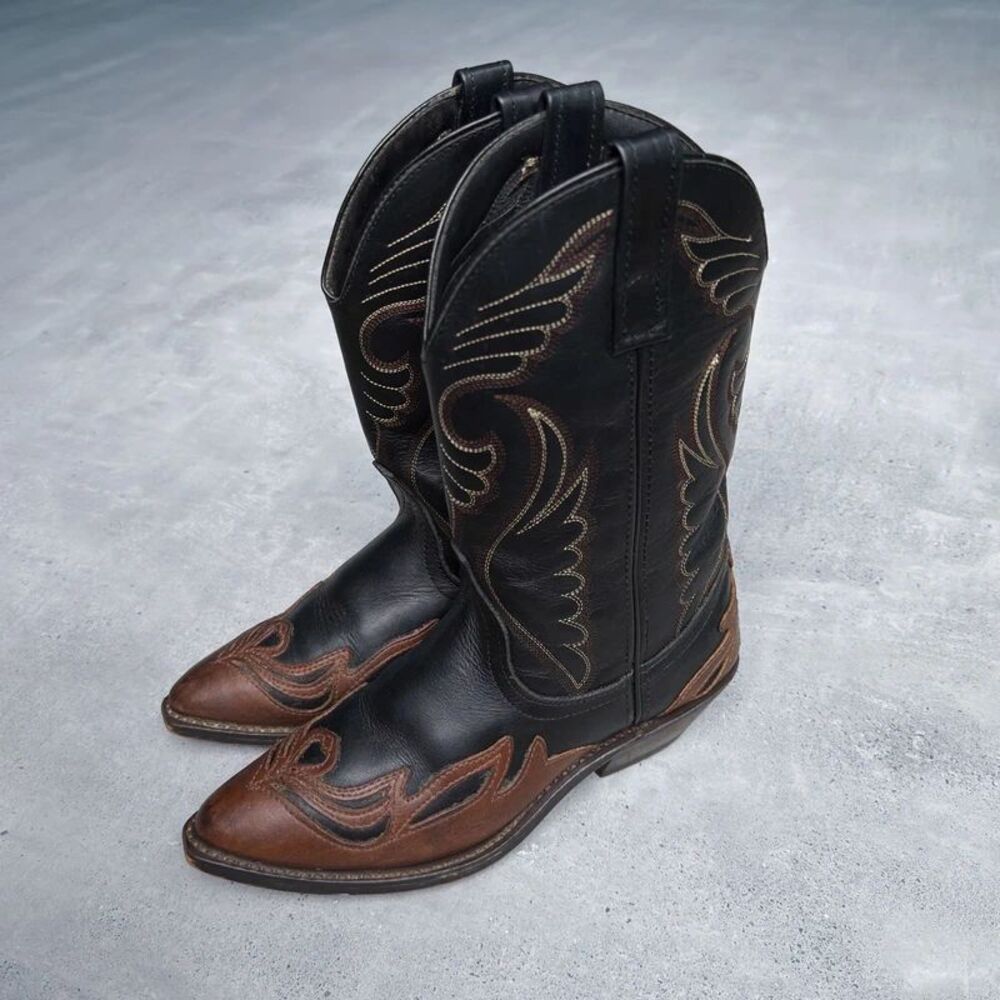 Masterson Boot Co RB891 Womens Cowboy Boots 7M Black Brown Leather Western VTG